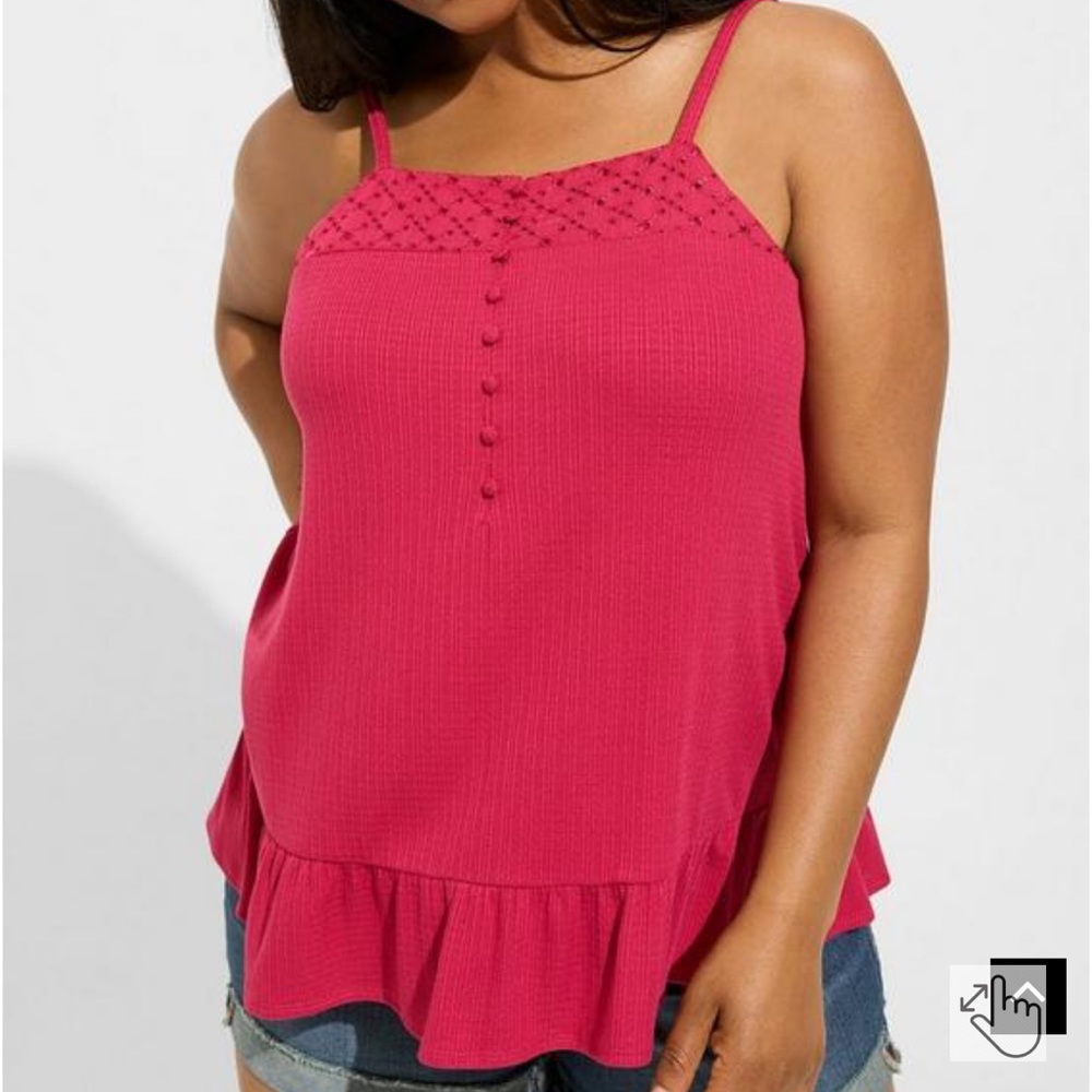 Torrid Texture Knit Woven Eyelet Square Neck Swing Tank